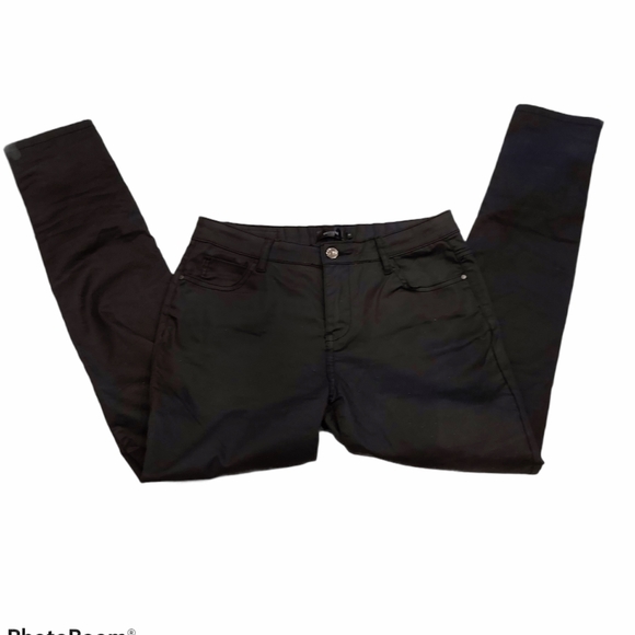 Black Shiny Faux Leather Pants,Streight Legs - Picture 2 of 7